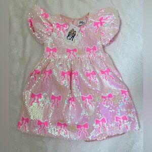 Lola + The Boys Iridescent Sequin Bow Dress - Pink NWT